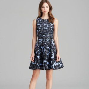 New Cynthia Rowley Bonded Fit & Flare Blue Black Floral Dress $348